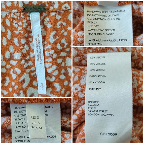 Free People Celia Printed Front-Tie Button Front Top Women's Size S Rust Combo - Picture 10 of 13